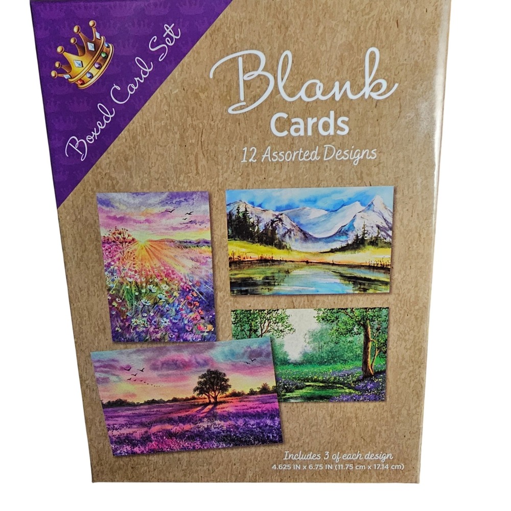 Watercolor Landscape Blank Card Set 12 Assorted Nature Stationery with Envelopes